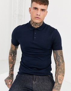 Темно-синее обтягивающее поло из пике на основе органического хлопка ASOS DESIGN-Темно-синий