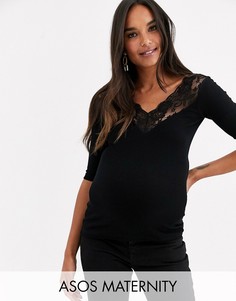 Черный топ с открытыми плечами и кружевом ASOS DESIGN Maternity
