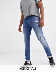 Синие джинсы скинни с рваной отделкой ASOS DESIGN Tall-Синий