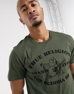 Футболка оливкового цвета с круглым вырезом True Religion-Зеленый