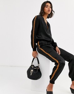 Атласные премиум-джоггеры для дома с отделкой кантом ASOS DESIGN-Черный