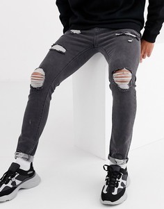 Серые джинсы скинни с рваной отделкой ASOS DESIGN-Серый