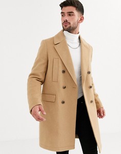 Двубортное пальто с добавлением шерсти ASOS DESIGN-Коричневый