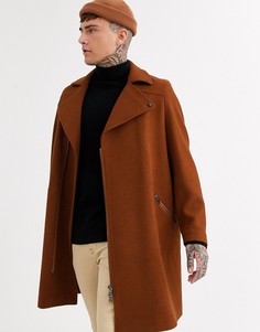 Пальто с добавлением шерсти ASOS DESIGN-Коричневый