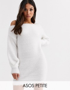 Пушистое платье мини с открытыми плечами ASOS DESIGN Petite-Кремовый