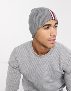 Серая шапка-бини в рубчик с флажком Tommy Hilfiger-Серый