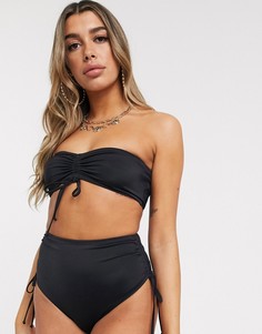 Черный присборенный бикини-топ бандо ASOS DESIGN recycled