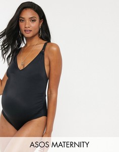 Черный слитный купальник ASOS DESIGN recycled