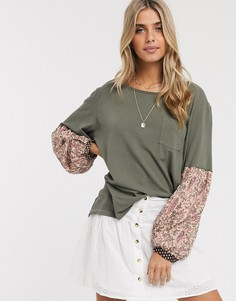 Топ с цветочными вставками на рукавах Free People Jade-Зеленый