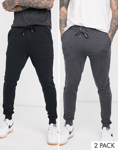 Набор из 2 облегающих джоггеров (черные/темно-серые) ASOS DESIGN-Мульти