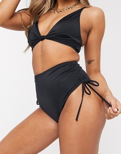 Черные плавки бикини с завышенной талией и сборками по бокам ASOS DESIGN recycled-Черный