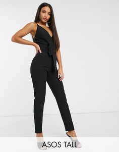 Комбинезон с запахом и поясом ASOS DESIGN Tall-Черный