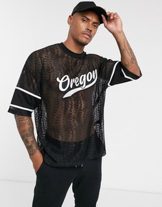 Oversize-футболка в стиле колор блок с текстовым принтом ASOS DESIGN-Черный