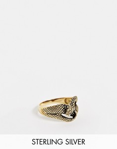 Серебряное кольцо в виде змеи с позолотой 14 карат ASOS DESIGN