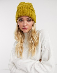 Меланжевая шапка-бини горчичного цвета в рубчик French Connection-Желтый