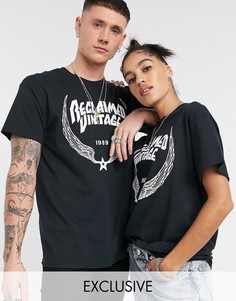 Oversize-футболка унисекс с принтом крыльев Reclaimed Vintage-Черный