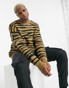 Коричневый джемпер с тигровым рисунком Topman