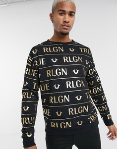 Черный свитшот со сплошным принтом из фольги True Religion