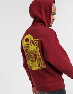 Свободный бордовый худи с принтом черепа на спине ASOS DESIGN-Красный