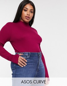Бордовый топ в рубчик с отверстием для большого пальца ASOS DESIGN Curve-Красный