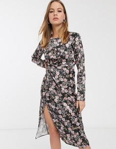 Черное платье с длинными рукавами и цветочным принтом River Island-Черный