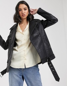 Черная байкерская oversize-куртка из искусственной кожи Only-Синий