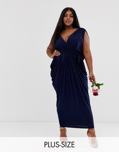 Платье макси с драпировкой сзади Club L London Plus-Темно-синий