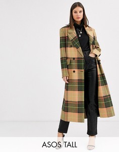 Пальто макси в неоновую клетку ASOS DESIGN Tall-Мульти