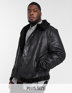 Куртка-авиатор из искусственной овчины River Island Big & Tall-Черный