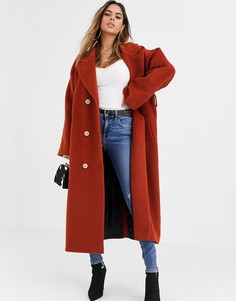 Темно-оранжевое свободное пальто макси с поясом ASOS DESIGN-Красный