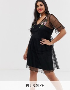 Сетчатое платье в горошек с вышивкой Koko-Черный