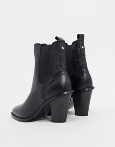 Черные кожаные ковбойские сапоги на каблуке River Island-Черный