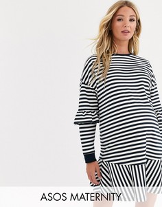 Трикотажное платье мини в полоску ASOS DESIGN Maternity-Мульти