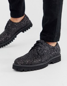 Черные блестящие туфли на массивной подошве со шнуровкой ASOS DESIGN-Черный