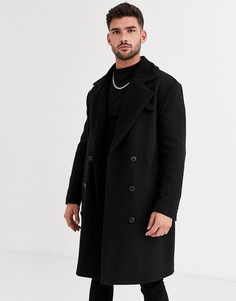 Черное пальто с добавлением шерсти ASOS DESIGN-Черный
