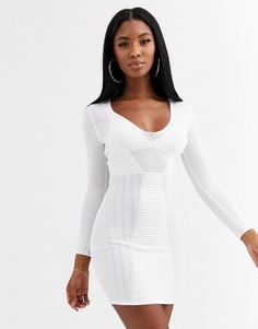 Платье мини с глубоким V-образным вырезом ASOS DESIGN-Белый