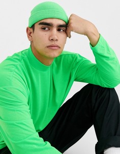 Ярко-зеленая фактурная шапка-бини в рубчик ASOS DESIGN-Зеленый