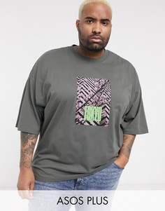 Серая oversize-футболка с принтом ASOS DESIGN Plus-Серый