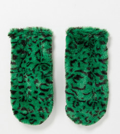 Зеленые перчатки из искусственного меха с леопардовым принтом Reclaimed Vintage unisex-Зеленый