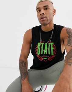 Свободная футболка без рукавов с принтом ASOS DESIGN-Черный