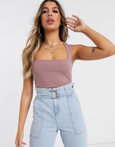 Бежевая майка с квадратным вырезом ASOS DESIGN-Бежевый