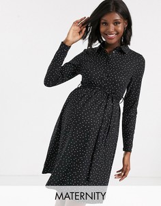 Платье-рубашка в горошек с поясом New Look Maternity-Черный