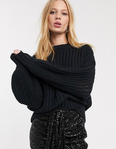 Черный вязаный джемпер с объемными рукавами Object