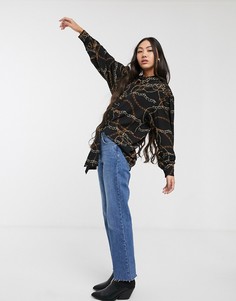 Черная рубашка с принтом цепочек Monki-Мульти
