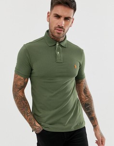 Облегающая футболка-поло оливкового цвета из пике Polo Ralph Lauren-Зеленый