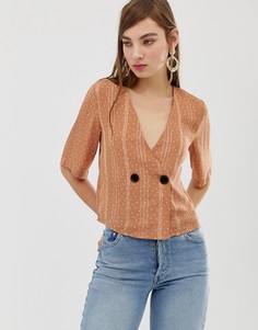 Укороченная блузка в горошек на пуговицах Glamorous-Коричневый