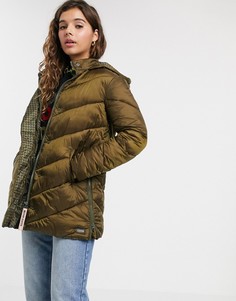 Длинный пуховик с капюшоном Maison Scotch-Зеленый