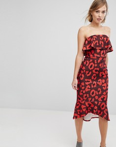 Облегающее платье с принтом, оборкой и асимметричным подолом Silver Bloom-Мульти