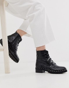 Черные ботильоны с заклепками из искусственной крокодиловой кожи Steve Madden-Черный