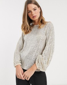 Серебристый топ с пайетками River Island-Серебряный